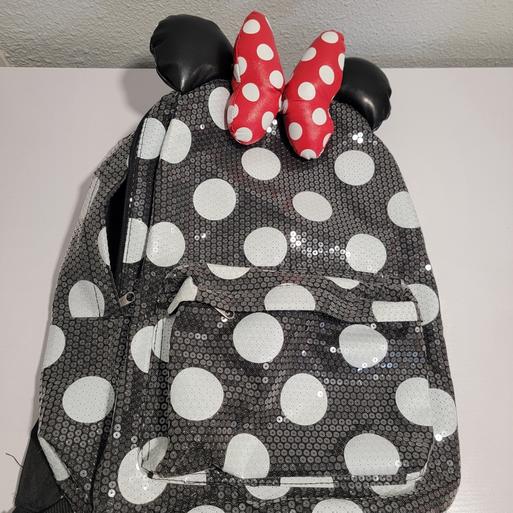 Disney Minnie Sequin Polka Dot Backpack with Red Bow And Mouse Ears